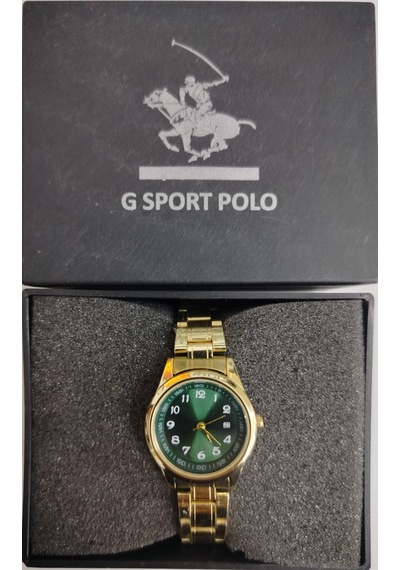 G.sport Polo Kadın Kol Saati Takvimli Altın - Yeşil