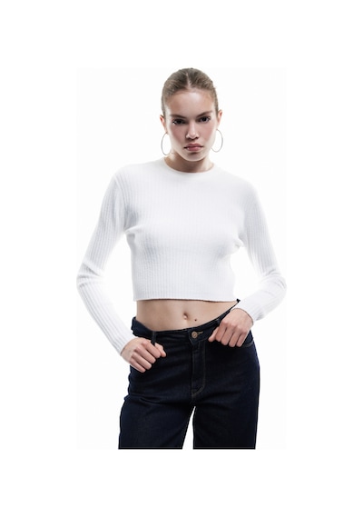 Koton Uzun Kollu Bisiklet Yaka Triko Crop Kazak Ekru 6wal90113ht Ekru