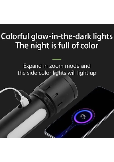 Bd-6 30w Tg + Rgb Led Alüminyum Alaşımlı Zoomlu Type-c Pil Göstergeli Şarjlı El Feneri