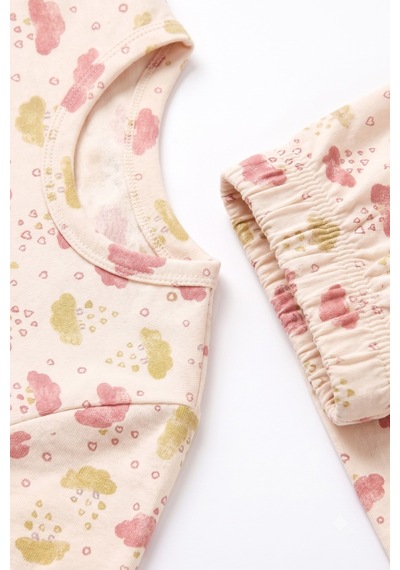 Öts Kız Çocuk Pamuklu Pijama Takımı Kısa Kol Uzun Alt Desenli Geniş Ve Rahat Kesim 474005 Renkli-5