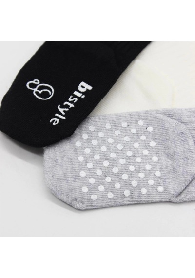 Bistyle Basic Kaymaz Penye Soket Çorap 3'lü Bs10107 Siyah Ekru Gri Siyah Ekru Gri Siyah - Ekru - Gri