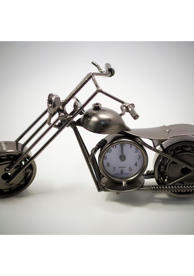 Kişiye Özel Metal Motosiklet Tasarımlı Analog Masa Saati - Dekoratif Motorcu Masa Süsü Siyah