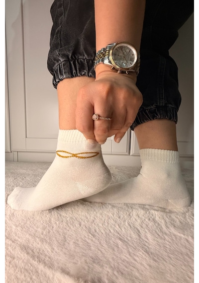 Ozzy Socks 3 Çift Kadın Taş Detaylı Dikişsiz & Takviyeli Patik Çorap Krem