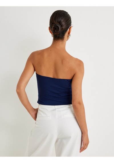 Koton Straplez Crop Üst Yanları Şerit Detaylı Pamuklu Slim Fit Lacivert 4sak10946ek