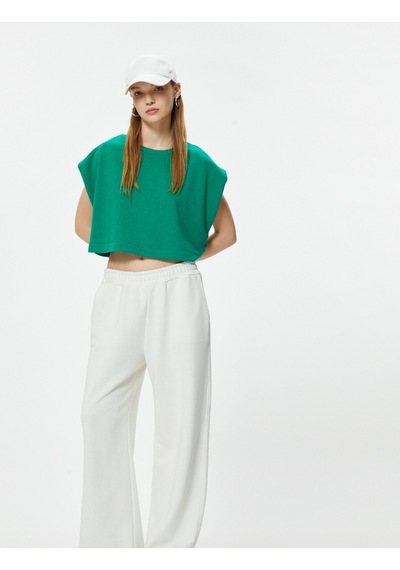 Koton Crop Tişört Oversize Bisiklet Yaka Yarasa Kol Yeşil 4sak10319nk Koyu Yeşil