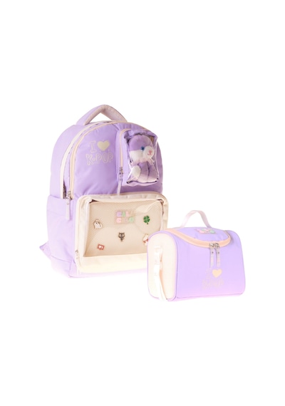 Calacilo Kız Çocuk İlkokul Sırt Çantası Ve Beslenme Seti - K-pop Lilac Peluş Ayı Aksesuarlı Lila Setcc-c4104b