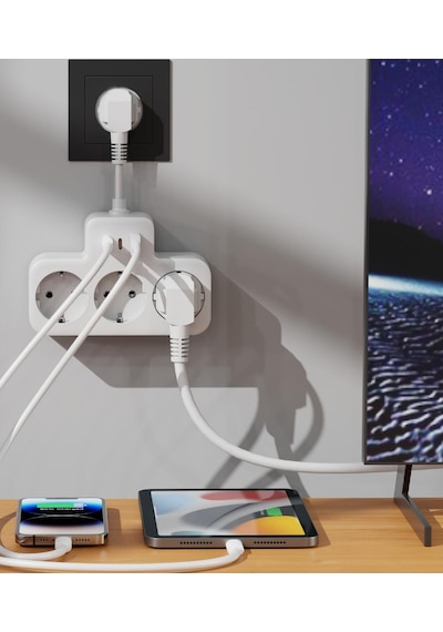 S-link Prz07 Beyaz 3 Soketli 15mm 1 Usb 2 Type-c Pd20w 1050 Joule Tam Bakır Kablolu Akım Korumalı Priz S-link