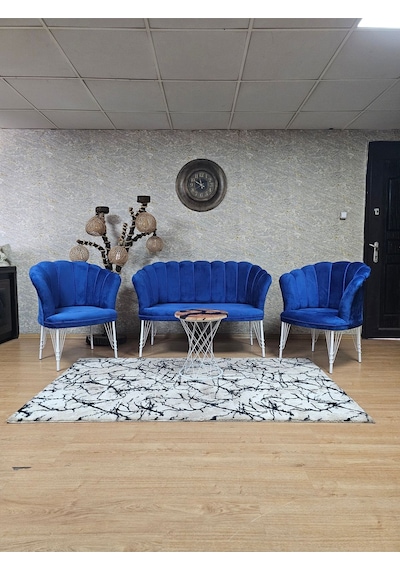 Zafir Beyaz Boyalı Tel Ayak Papatya Çay Seti Koltuk Takımı , Balkon, Salon, Ofis, Cafe Koltuk Takımı Mavi Zafir Beyaz Boyalı Tel Ayak Papatya Çay Seti Koltuk Takımı , Balkon, Salon, Ofis, Cafe Koltuk Takımı Mavi
