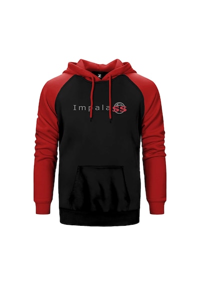 Chevrolet Impala Ss Logo Kırmızı Renk Reglan Kol Kapşonlu Sweatshirt Kırmızı