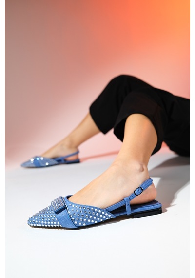 Luvishoes Kelp Kot Mavi Taşlı Kadın Düz Sandalet Mavi