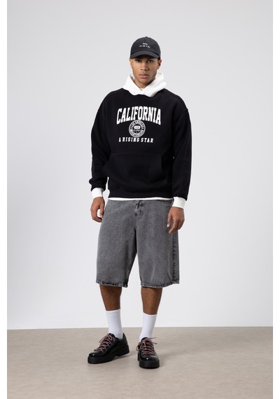 Vamos Çift Renk Baskılı Oversize Sweatshirt Siyah