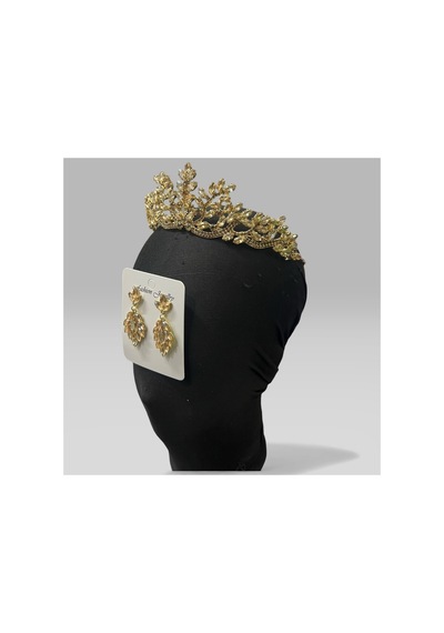 Majestic Blossom Crown - Gelin Kına After Taç Ve Küpe Sarı - 797153335 Sarı