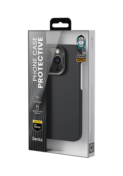 Apple Uyumlu iPhone 16 Pro Max Kılıf Benks M-safeli Metal Kamera Çerçeveli Magnetik Armorair 600d Kevlar Siyah