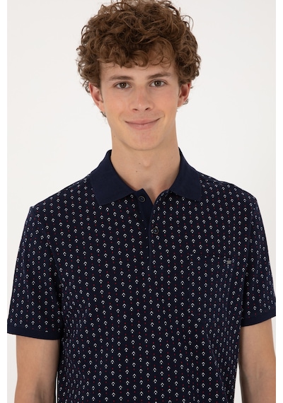 U.S. Polo Assn. Erkek Regular Fit Polo Yaka Lacivert Desenli Tişört 50299637-VR033