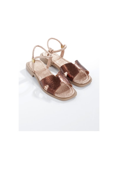 Mia028-3013 Hakiki Deri Kadın Günlük Ortopedik Bronz Tatil Sandaleti Bronz