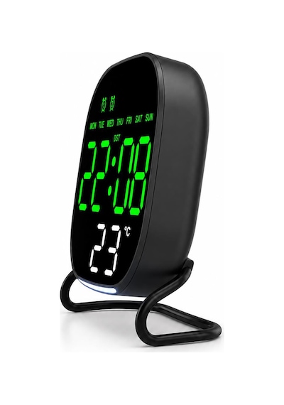 Valkyrie Dijital Yeşil Led Siyah Masa Saati Alarm Beyaz Derece 3 Kademe Işık, Usb Destekli Modern Gece Lambalı Saat 06922352