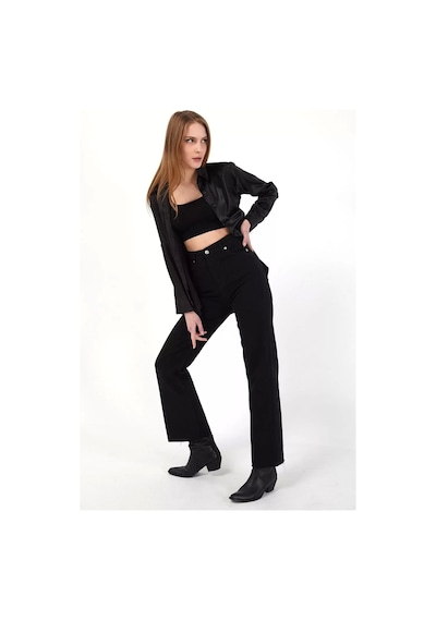 Yüksek Bel Wide Leg Jean Siyah