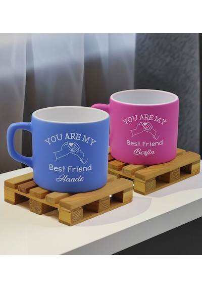 Bk Gift Kişiye Özel İsimli Best Friend 2li Mavi Ve Pembe Renkli Middle Çay & Kahve Fincanı-2, Arkadaşa Hediye, Sevgiliye Hediye Kobitmeyencom32651 Bk
