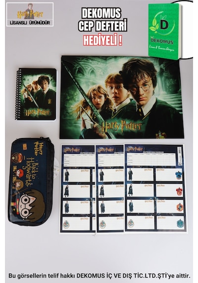 Lisanslı Harry Potter Kalem Çantası,bloknot, Çıtçıt Dosya Ve 24'lü Okul Etiketi Kırtasiye Seti "dekomus Cep Defteri Hediyeli" Ahşap