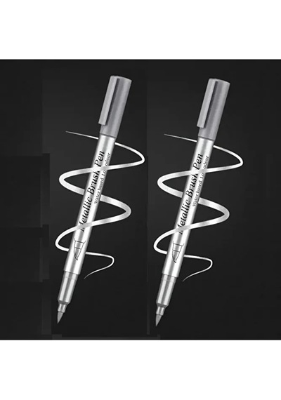 Gümüş Metalik Brush Marker Kaligrafi Kalemi, Cam Kalemi, Davetiye, Süsleme, Balon, Bardak Yazı-2 Ad