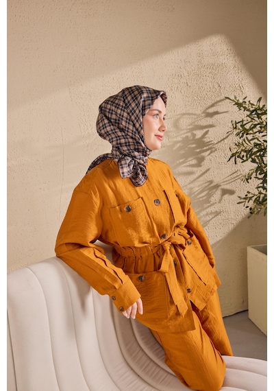 Silk Home Twill İpek Eşarp Ekose Lacivert Çok Renkli