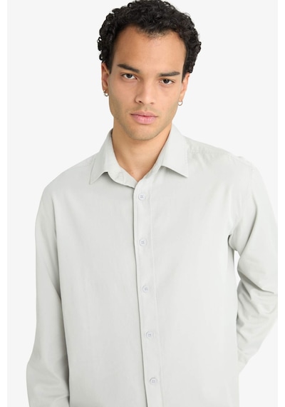 Defacto Regular Fit Polo Yaka Dokuma Uzun Kollu Gömlek F6341ax25augr184 Gri
