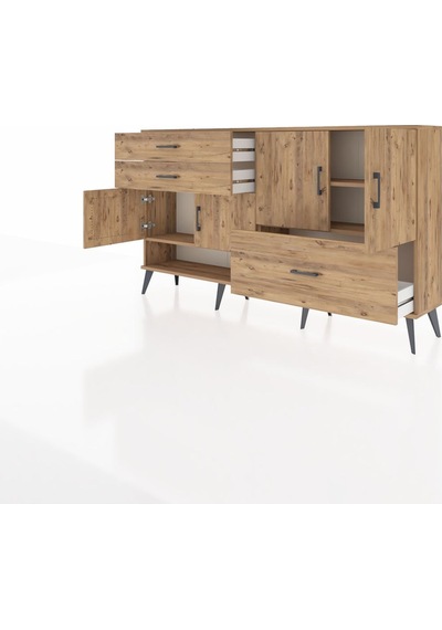Arges Konsol 3 Raflı 3 Çekmeceli 4 Kapaklı 176x30x99 Çam-çam Çam-çam