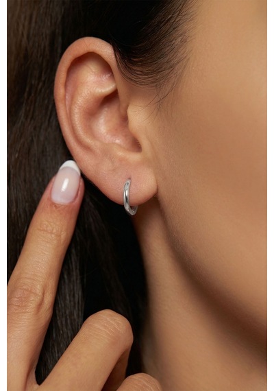 925 Ayar Gümüş Rodyum Kaplama Yuvarlak Unisex Halka Küpe - Çift 2x12mm