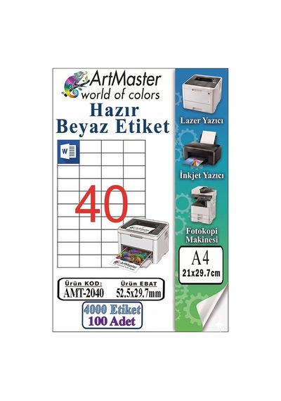 A4 Hazır Beyaz Etiket 52.5x29.7mm 100 Sayfa 1 Paket 40 Lı Kendinden Yapışkanlı Fotokopi Lazer İnjekt Kağıdı Yazıcılar