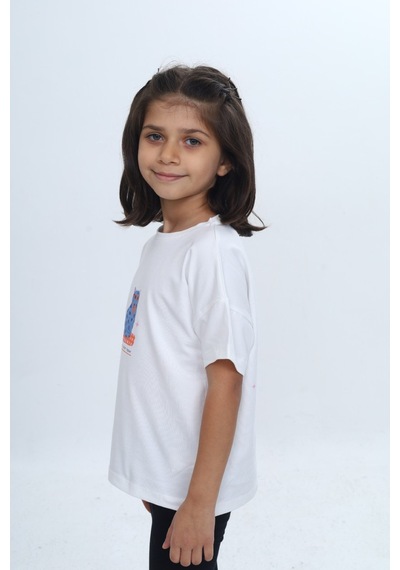 Toontoy Kids Toontoy Kız Çocuk Baskılı Bisiklet Yaka Kısa Kollu Tişört 24979 Açık Sarı