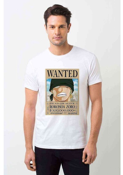 Anime One Peace Wanted Deador Alive Baskılı Beyaz Erkek Tshirt