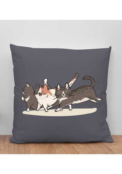 Bk Gift Kedi Tasarımlı Antrasit Kırlent Yastık, Arkadaşa Hediye, Ev Dekorasyonu, Ev Hediyesi-10
