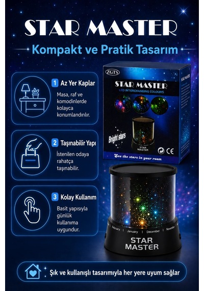 Renk Değiştiren Led Yıldız Projektör Gece Lambası Oda Tavanı İçin Dekoratif Işık Çok Renkli