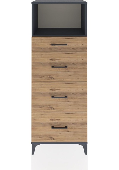 Hyperion Dolap Tek Raflı 4 Çekmeceli 60x44x163 Antrasit-çam Antrasit