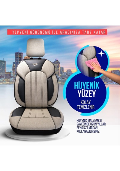 Panda Marsilya Serisi Keten Kumaş Oto Koltuk Kılıfı   - Tam Set