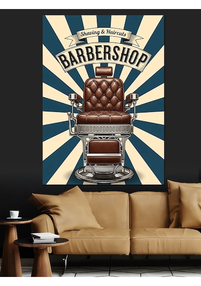 Berber Koltuğu Retro Logo Dekoratif Kanvas - Mdf Ahşap Tablo