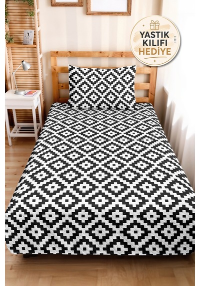 Siyah Geometrik Genç Odası Tek Kişilik Pike Takımı - Modern Minimal 160x220 Cm Kapitone Yatak Örtüsü Mistik Örtü Tonu