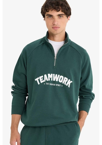 Defacto Boxy Fit Dik Yaka Fermuarlı Baskılı Sweatshirt F0115ax25augn536 Yeşil