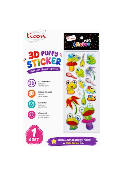 Ticon 3d Puffy Sticker Kabartmalı Renkli Çıkartma Karışık Desenli 1 Adet Diğer
