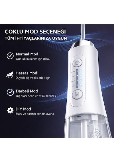 Şarjlı Ağız Duşu 320ml Su Hazneli 4 Modlu Ipx7 Su Geçirmez Type-c Ağız İçi Temizleme Cihazı 5 Başlıklı