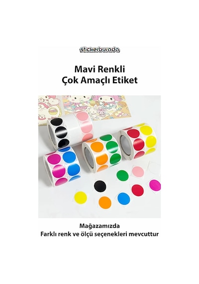 Yuvarlak Kesim Ambalaj Etiketi - Mavi Renk - 3cm - 500 Adet