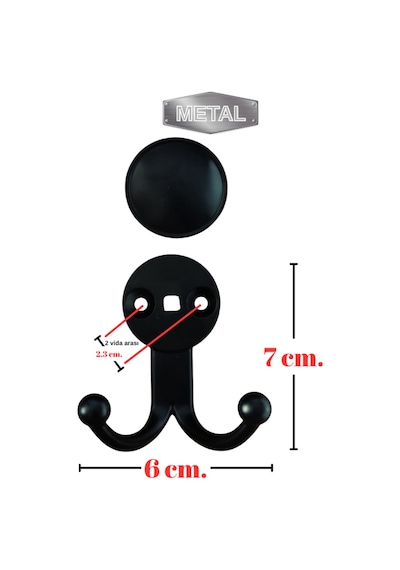 Metal Boncuk Askı Siyah Duvar Tipi 5 Li Siyah