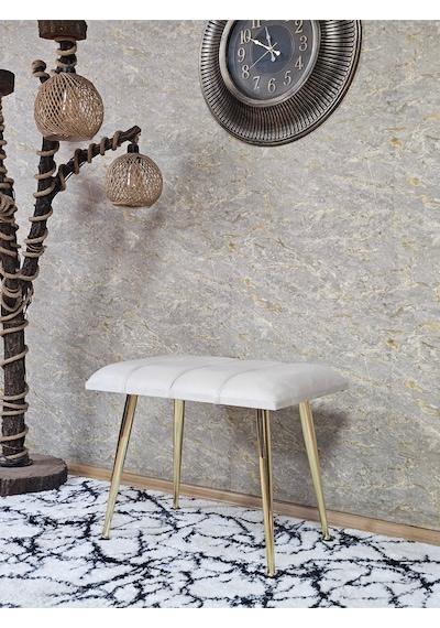 Zafir Gold Sivriltme Ayaklı 60 Cm Puf Bench - Puf - Bench - Oturak - Mutfak Oturağı - Antre Oturağı Krem