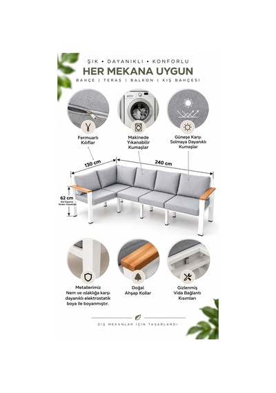 Neokas Balkon L Koltuk, 5 Kişilik Köşe Takımı, Bahçe Mobilyası