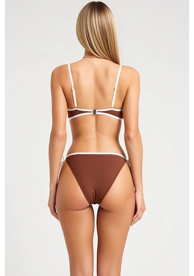 Benerly Kadın Bikini Takımı Üçgen Kap Kolsuz Normal Bel Slip Alt Kontrast Kahverengi