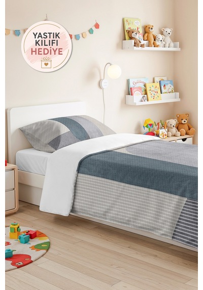 Mavi Geometrik Modern Genç Odası Tek Kişilik Pike Takımı-çizgili Gri 160x220cm Kapitone Yatak Örtüsü Mat Avlu Nüansı