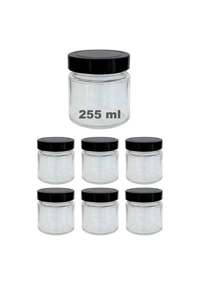 255 Ml Kavanoz Metal Derin Kapaklı 255 Cc Şeffaf Reçel, Marmelat Cam Kavanoz Deep 6 Adet Siyah Kapak Çok Renkli