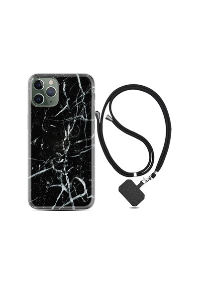 Apple Uyumlu iPhone 13 Pro Max Kılıf Boyun Askılı Black Marble 3 1382