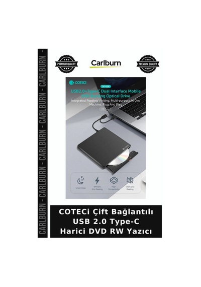 Coteci Çift Bağlantılı Usb 2.0 Type-c Harici Dvd Rw Yazıcı Teknoloji Bağlantı