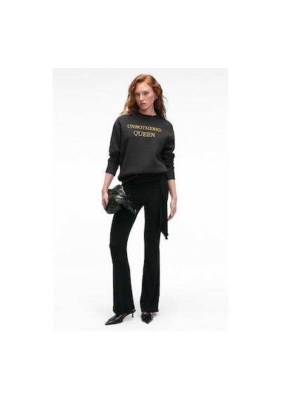 Grımelange ISOLUNE Kadın Yaka Nakış Detaylı Oversize Bisiklet Yaka Antrasit Sweatshirt
